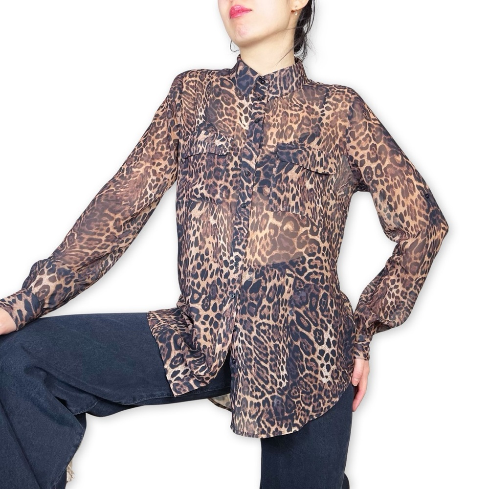 Witchery Leopard Print Flowy Blouse Size 8